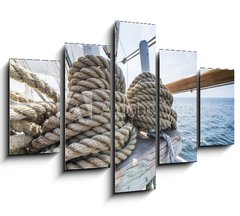 Obraz   Wooden pulley and ropes on old yacht., 150 x 100 cm