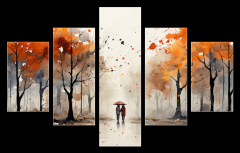 Obraz 5D ptidln - 150 x 100 cm F_GB639828122 - a figure with an umbrella in an autumn yellow park with trees on a white background watercolor paint drawing