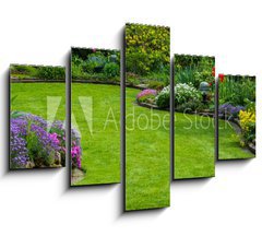 Obraz 5D ptidln - 150 x 100 cm F_GB64923013 - Gartenansicht mit Rasen und Bepflanzung