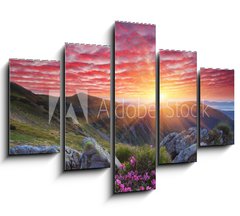 Obraz 5D ptidln - 150 x 100 cm F_GB66580383 - Dawn with flowers in the mountains