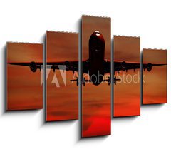 Obraz   Air travel  Silhouett of plane and sunset, 150 x 100 cm
