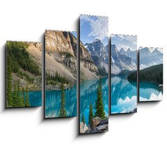 Obraz 5D ptidln - 150 x 100 cm F_GB69158438 - Moraine lake rocky mountain panorama - Moraine jezero skalnat horsk panorama