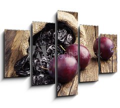 Obraz 5D ptidln - 150 x 100 cm F_GB70640969 - Prunes with plums in small sack - Slivky se vestkami v malm pytli