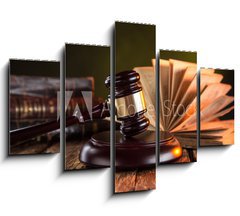 Obraz   Wooden gavel and books on wooden table, law concept, 150 x 100 cm