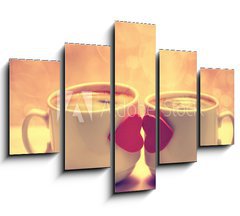 Obraz 5D ptidln - 150 x 100 cm F_GB71449240 - Two coffee cups with red hearts as a kissing lips - Dva kvov lky s ervenmi srdci jako lbn rty