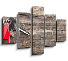 Obraz 5D ptidln - 150 x 100 cm F_GB72381127 - Symbol of the house with silver key on vintage wooden background