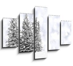 Obraz 5D ptidln - 150 x 100 cm F_GB73206614 - Snowy trees with twinkling silver background and snowflakes - Zasnen stromy s blikajcm stbrnm pozadm a snhov vloky