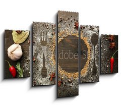 Obraz 5D ptidln - 150 x 100 cm F_GB73223520 - Spices on table with cutlery silhouette, close-up - Koen na stl s pbory silueta, zavete