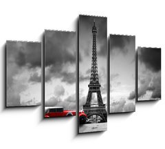 Obraz   Effel Tower, Paris, France and retro red car. Black and white, 150 x 100 cm