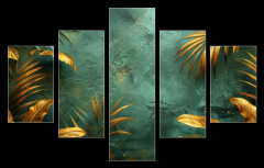 Obraz 5D ptidln - 150 x 100 cm F_GB790822272 - An elegant gold decoration art wallpaper. Modern art with nature. Golden leaves, plants and bamboo of curvature of the line, green background.