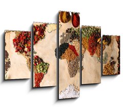 Obraz 5D ptidln - 150 x 100 cm F_GB79106209 - Map of world made from different kinds of spices, close-up