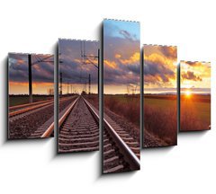 Obraz 5D ptidln - 150 x 100 cm F_GB81148616 - Orange sunset in low clouds over railroad