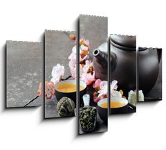 Obraz 5D ptidln - 150 x 100 cm F_GB81681055 - tea set (teapot, cups and different green tea)