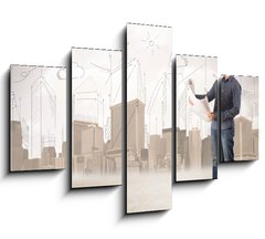 Obraz   Business engineer planing at construction site with city backgro, 150 x 100 cm