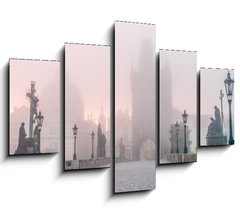 Obraz 5D ptidln - 150 x 100 cm F_GB85888464 - Charles Bridge in Prague at foggy morning - Karlv most v Praze na mlhavm rnu
