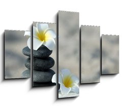 Obraz 5D ptidln - 150 x 100 cm F_GB92571268 - Spa stones with flowers on sand beach close up