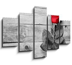 Obraz 5D ptidln - 150 x 100 cm F_GB95876705 - Red rose on black and white wooden background