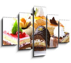 Obraz 5D ptidln - 150 x 100 cm F_GB96319616 - Assorted different mini cakes with cream, chocolate and berries - Rozmanit mini kole se smetanou, okoldou a bobulemi