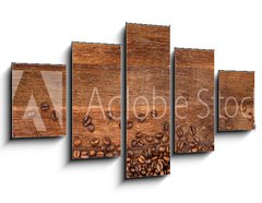 Obraz 5D ptidln - 125 x 70 cm F_GS104485723 - coffee background with beans on rustic old oak wood