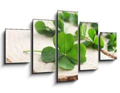 Obraz 5D ptidln - 125 x 70 cm F_GS110661857 - Green clover leaves on a piece of wood, closeup