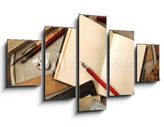 Obraz ptidln 5D - 125 x 70 cm F_GS11538956 - Vintage writing objects with blank pages - Vintage psan objekt s przdnmi strnkami