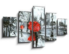 Obraz   oil painting, street view of london. Artwork, Black, white and red, big ben, 125 x 70 cm