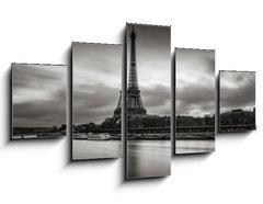 Obraz 5D ptidln - 125 x 70 cm F_GS125899767 - Sunrise on the Eiffel Tower and Seine River in winter in Black & White. Port de Suffren, Grenelle, 15th and 7th Arrondissements of Paris, France