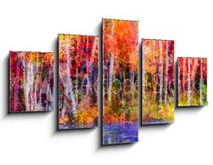 Obraz 5D ptidln - 125 x 70 cm F_GS129052938 - Oil painting colorful autumn trees. Semi abstract image of forest, aspen trees with yellow