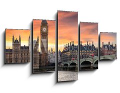 Obraz 5D ptidln - 125 x 70 cm F_GS134727682 - Farbenfroher Sonnenuntergang hinter dem Big Ben und der Westminster Brcke