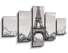 Obraz 5D ptidln - 125 x 70 cm F_GS138222265 - Landscape with Eiffel tower in black and white colors on grey background