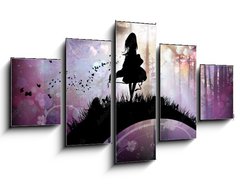 Obraz 5D ptidln - 125 x 70 cm F_GS141904657 - Evening in the magical Forest cartoon character in the real world silhouette art photo manipulation