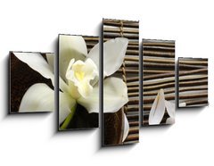 Obraz 5D ptidln - 125 x 70 cm F_GS14760003 - bowl of orchid, petal on bamboo mat