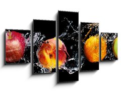 Obraz 5D ptidln - 125 x 70 cm F_GS148249825 - Set of fresh fruits in water splash isolated on black background