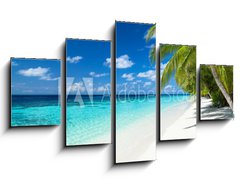 Obraz 5D ptidln - 125 x 70 cm F_GS151010448 - coco palms on tropical paradise beach with turquoise blue water and blue sky