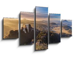 Obraz   Autumn sunrise over Jetrichovice, beautiful landscape, Bohemian Switzerland, Czech Republic, 125 x 70 cm