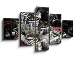 Obraz 5D ptidln - 125 x 70 cm F_GS170543646 - Under the Hood View of Restored Vintage Automobile Engine with Tri-Power Show-Chrome Carburetors