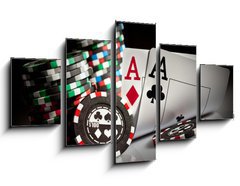 Obraz 5D ptidln - 125 x 70 cm F_GS18213077 - gambling chips and aces - hazardn etony a esa