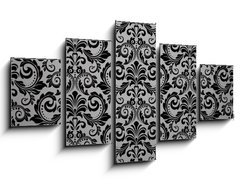 Obraz 5D ptidln - 125 x 70 cm F_GS215761199 - Wallpaper in the style of Baroque. Seamless vector background. Black floral ornament. Graphic pattern for fabric, wallpaper, packaging. Ornate Damask flower ornament