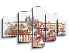 Obraz 5D ptidln - 125 x 70 cm F_GS222609286 - illustration of a beautiful view of Prague in the Czech Republic. Watercolor sketch