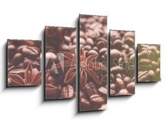 Obraz 5D ptidln - 125 x 70 cm F_GS232714184 - Aromatic roasted coffee beans and anis or badian, sticks of natural cinnamon on  background close up