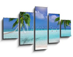 Obraz   Traumstrand in den Tropen mit trkisem Meer, Kokosnusspalmen und feinem Sand, 125 x 70 cm