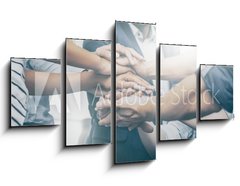 Obraz 5D ptidln - 125 x 70 cm F_GS242955192 - Stack of hands. Unity and teamwork concept.