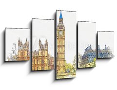 Obraz 5D ptidln - 125 x 70 cm F_GS250660877 - Watercolor sketch or illustration of a beautiful view of the Big Ben and the Houses of Parliament in London in the UK