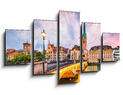 Obraz   Zurich, Switzerland. View of the historic city center with famous Fraumunster Church, 125 x 70 cm