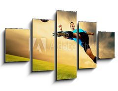 Obraz ptidln 5D - 125 x 70 cm F_GS27867242 - Happiness football player on field of olimpic stadium on sunrise - Happiness fotbalista na poli olympijskho stadionu na vchod slunce