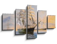 Obraz 5D ptidln - 125 x 70 cm F_GS297387382 - Sailing ships in bay, oil painting on canvas