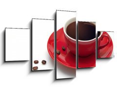 Obraz   Red coffee cup and grain on white background, 125 x 70 cm
