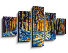 Obraz 5D ptidln - 125 x 70 cm F_GS306486660 - Oil painting with acrylic watercolor. Winter forest. Sunny winter forest wood landscape illustration artwork nature.