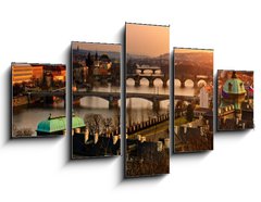 Obraz   Panoramic view on Charles bridge and sunset Prague lights., 125 x 70 cm