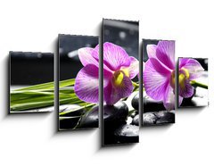 Obraz 5D ptidln - 125 x 70 cm F_GS32225654 - Oriental spa with orchid with and green plant on zen stones